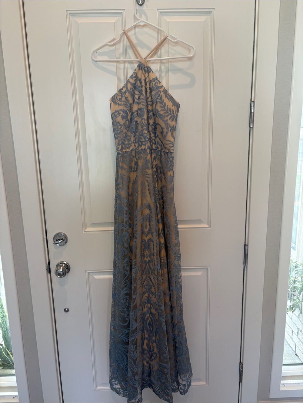 Elegant Blue Lace Overlay Dress